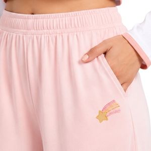 Manufacturer Custom White And Light Pink Women Long Sleeve <b>Crop</b> <b>Pajama</b> Set Soft Cotton Knit Wide Leg Sleepwear Star Print OEM - Product Image 6