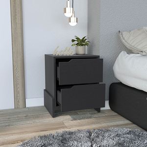 Brookland <b>Black</b> Wengue Finish Nightstand with Double Drawers and Sturdy Base <b>Bedside</b> <b>Table</b> - Product Image 1