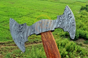 Hand Forged Damascus Steel <b>Axe</b> Custom Viking Tomahawk Wooden <b>Handle</b> Camping Hunting Survival Hatchet Outdoor Tool - Product Image 2