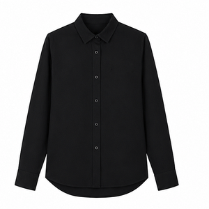 Camisa de Vestir de Manga Larga Negra para Hombre, Color Sólido, Cuello Clásico, Tela Popelina, para Otoño - Product Image 1