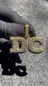 Iced Out " DC " Letter <b>Necklace</b> Custom <b>Initial</b> Pendant Hip Hop Rap Jewelry For Streetwear Style - Product Image 3