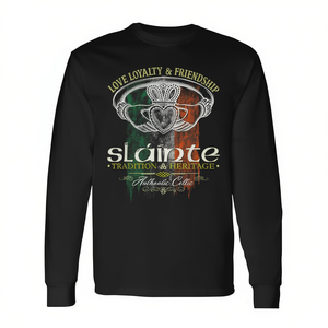 Camiseta de Manga Larga Celtic Claddagh Slainte con Bandera Irlandesa para el Día de San Patricio, Unisex, Cuello Redondo, para Adultos, Promocional - Product Image 3