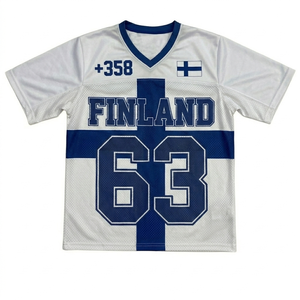 ฟินแลนด์เสื้อฮอกกี้น้ำแข็งผู้ชายสีขาวสีฟ้าคอวีแขนสั้นตาข่ายระบายอากาศได้ดีพิมพ์ลายหมายเลข 63 ชุดทีม - Product Image 3