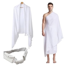 Breathable Cotton Ihram <b>Clothes</b> for Hajj & Umrah Ihram Wholesale Towel Ihram Thobes White Color High Quality Prayer Modest Thobe - Product Image 1