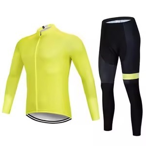 Ensemble de maillot et de cuissard de cyclisme unisexe imprimé jaune vif, manches longues, fermeture éclair, haut de cyclisme et cuissard rembourré en gel pour le triathlon sur route - Product Image 4
