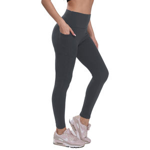 Leggings de fitness taille haute pour femmes, prix de gros, logo personnalisé, taille adulte, vêtements de sport respirants en nylon et élasthanne, noirs, pour l'entraînement - Product Image 2