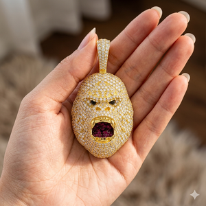 เครื่องประดับฮิปฮอปสุดเทรนดี้ เงินแท้ 925 จี้รูปหน้ากอริลลาการ์ตูนประดับเพชรโมอิสซาไนต์ ชุบโรเดียม ของขวัญสุดพิเศษ - Product Image 3