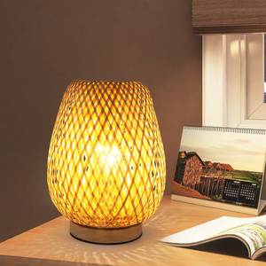 Handmade <b>Rattan</b> Bedside Table Lamp | Boho Dome Shape Night Light - Product Image 1