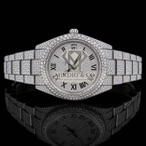 Montre en acier inoxydable de luxe avec diamants véritables, style hip-hop, quartz analogique, simple et élégante - Product Image 1