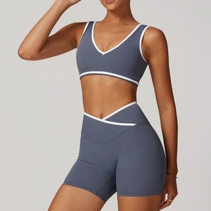 Hot Selling Women's Skintight Beauty Back Yoga 4 Pieces <b>Set</b> Butt Lift Shorts Tank Top - Product Image 2