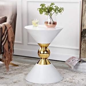 Cone Design White Luxury Furniture <b>Side</b> <b>Tables</b> <b>Gold</b> Plated Metal End <b>Table</b> for Living Room, Drawing Room, Office Coffee <b>Table</b> - Product Image 1