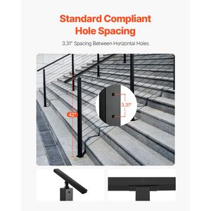 Montante per Ringhiera a Cavo 42x2x2 Pollici in Acciaio Inossidabile per Scale, Fori Angolati a 30 Gradi Pre-Forati con Ringhiera a Cavo - Product Image 3