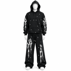 Conjunto de chándal de forro polar grueso personalizado al por mayor, sudadera con capucha y pantalones de chándal con estampado puff estilo streetwear, a la venta, fabricado por AMSEC IND - Product Image 4