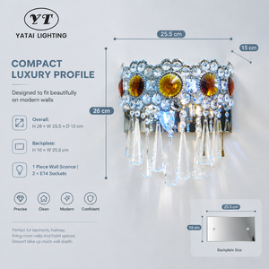 Aplique de pared moderno de cristal cromado con dos bombillas E14, LED azul, con interruptor de tres colores para dormitorio, hotel, pasillo - Product Image 2