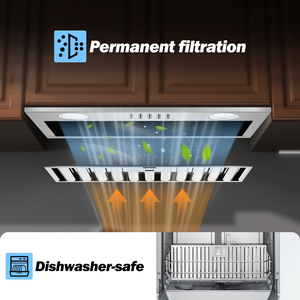 ฮูดดูดควันในครัวแบบติดตั้งในตัว ขนาด 20 นิ้ว ทำจากสแตนเลส พร้อมท่อระบายอากาศ 3 ระดับความเร็ว - Product Image 4