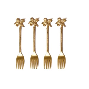 4 <b>Pc</b> Polished Brass Cutlery <b>Set</b> Premium Modern Stainless Steel Accent Design - Product Image 1