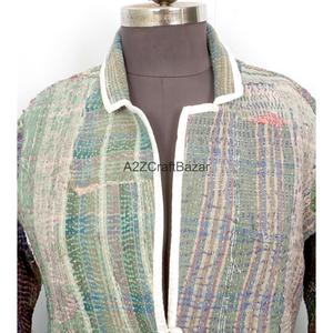 Indian Bohemian <b>Kantha</b> Breathable Eco-Friendly Reversible Long Coat for Ladies Knitted Cotton Autumn Winter Trench <b>Jacket</b> - Product Image 2
