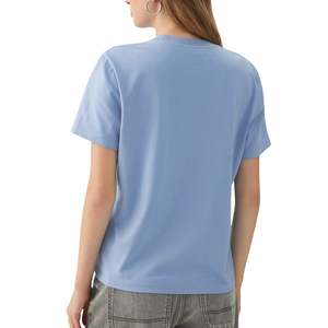 Camiseta de Algodón Lisa para Mujer, Cuello Redondo, Manga Corta, Informal, Básica, con Logotipo Personalizado, Venta al Por Mayor, OEM - Product Image 5