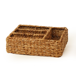 Handwoven Eco-Friendly Natural Seagrass 4-Compartment Storage Basket Tray for Cutlery, <b>Desk</b> & Cosmetic Organization - Product Image 2