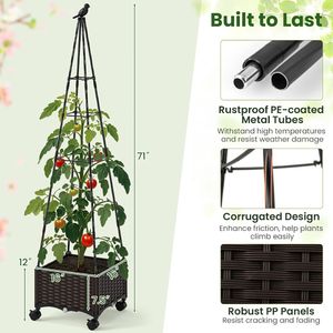 Adjustable Raised Garden Bed with Lockable Wheels & Trellis Includes Plant <b>Box</b> for Flower Pots & <b>Planters</b> - Product Image 4