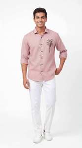 Chemise en lin pour homme, broderie raffinée, manches longues, col ouvert, coupe classique, boutonnée sur le devant, style décontracté chic, haut tendance pour les vacances -DC - Product Image 3