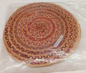 Handmade round jute cotton <b>placemat</b> with Multicolour edging perfect farmhouse table decor Natural durable eco-conscious dining - Product Image 3