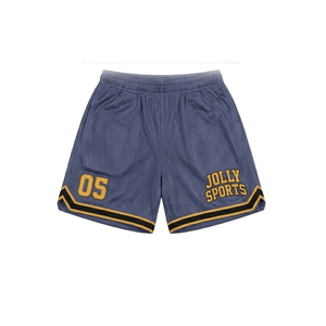 Shorts en mesh respirant de haute qualité 160 GSM, bleu avec empiècements latéraux roses, logo sublimé, shorts pour homme - Product Image 3
