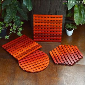 Wholesale Heat Resistant Wooden Trivet Mat <b>Set</b> Square <b>Round</b> Hexagonal Hot Pot Holder Non Slip Wood <b>Table</b> Mat <b>Dining</b> Place Mat - Product Image 1