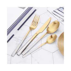 Juego de Cubiertos de Acero Inoxidable con Acabado Dorado y Mango Plateado, Juego de Cubiertos Duraderos con Cuchara, Tenedor y Cuchillo para Restaurante y Hotel - Product Image 1