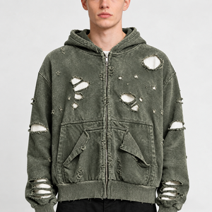 Sweat à capuche zippé surdimensionné pour homme, en molleton 100% coton, brodé, hiver, fabricant de marque privée pour les marques de streetwear aux États-Unis - Product Image 1