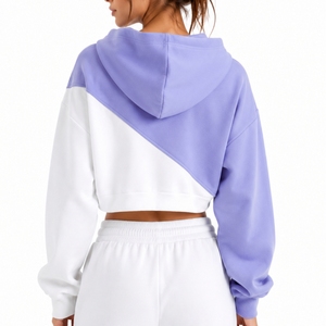 Sweat-shirt à capuche tie-dye pour femme, coupe courte, manches classiques, en molleton, style décontracté, blanc et violet, streetwear - Product Image 2
