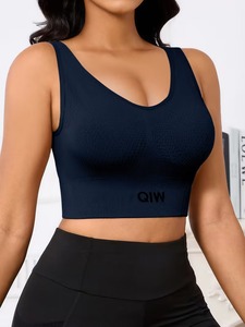 Soutien-gorge de sport à bretelles réglables |   Haut de yoga respirant avec panneaux en mesh |   Sous-vêtements de sport pour femme en jacquard avec motif lettres - Product Image 6