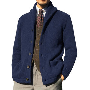 Suéter Casual de Hombre con Solapa, Color Sólido, para Otoño e Invierno, Chaqueta de Lana/Cachemira Tejida Cálida - Product Image 3