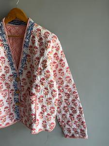 Veste matelassée en coton à motif floral pour femme, col en V, manches longues, style printemps, fermeture boutonnée, longueur standard, tissu tissé, cadeau pour elle - Product Image 3