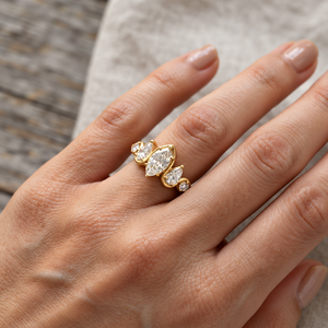แหวนหมั้นเพชรทรงมาร์คีส์ 1 กะรัต ทอง 14K เพชรเลี้ยงในห้องปฏิบัติการ แหวนเพชรห้าเม็ด สไตล์วินเทจ แหวนเจ้าสาว แหวนแต่งงานทอง - Product Image 6