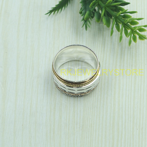 Multi Layer <b>Spinner</b> <b>Ring</b> Silver Brass Copper Mixed Metal Meditation Band Textured Pattern Handmade Unisex Anxiety <b>Ring</b> for Women - Product Image 6