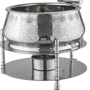 Calentador de Buffet Redondo de Acero Inoxidable Grabado de Lujo con Tapa Enrollable y Bisagra Hidráulica para Eventos de Catering en Hoteles de Alta Gama - Product Image 5