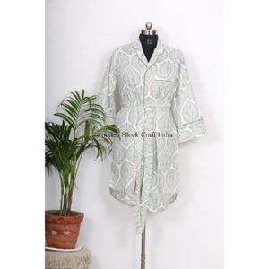 Camisa de algodón para mujer con cinturón, vestido tipo túnica, camisa larga hecha a mano en India con mangas anchas tipo kimono, kimono sexy - Product Image 5