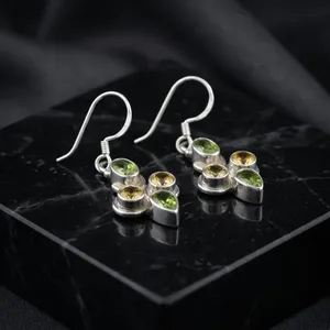 Sunshine Yellow Citrine Sterling 925 Silver Cute Design <b>Earrings</b> Bezel Set Stones Women's Bohemia Style Jewelry - Product Image 2