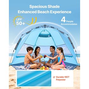 Tenda da Spiaggia Portatile Pop-Up per 4 Persone con Protezione Solare UPF 50+, Tettoia Parasole e Borsa per il Trasporto per la Sabbia - Product Image 2
