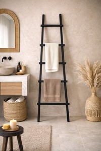 Minimalist Wall Mounted Metal <b>Towel</b> Rack Black Stainless Steel Single Tier Bathroom Accessory <b>Set</b> of 2 - Product Image 2