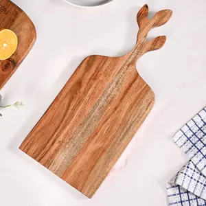 Planche à découper et de service en bois d'acacia de qualité supérieure avec poignée en forme de feuille, vente en gros, OEM, multi-usages, pour la préparation des aliments - Product Image 1