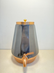 Premium Dual Tone Faceted Pure Copper Water Dispenser Tank 8L Gunmetal <b>Grey</b> Geometric Matka Leakproof Metal Camper with Tap - Product Image 5