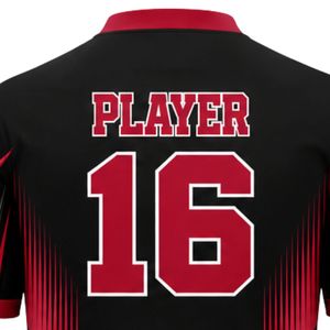 เสื้อฟุตบอลแขนสั้นสีดำและสีแดง ทรงพอดีตัว แห้งเร็ว เหมาะสำหรับการฝึกซ้อมและวันแข่งขัน - Product Image 5