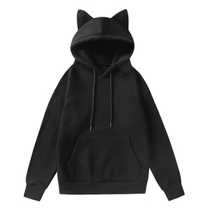 Sudadera con Capucha de Orejas de Gato Rosa, Unisex, Holgada, Informal, de Color Sólido, con Forro Polar, para Otoño - Product Image 5