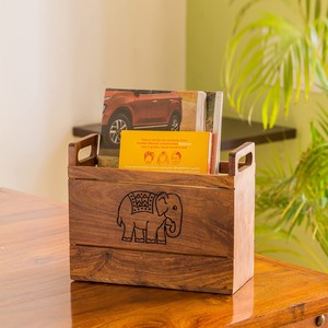 Traditional Sheesham Wood Magazine Holder with Carved Design - Wholesale B2B - Product Image 1