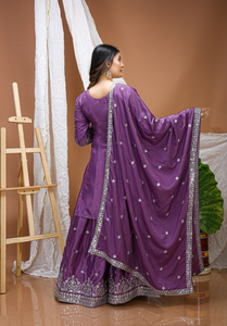 Ladies Fine Crepe Dual <b>Sequin</b> Work <b>Top</b> Plazo Matching Dupatta Set Stitched Indian Ethnic Wear Three Piece <b>Party</b> Suit - Product Image 6