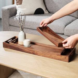 Ensemble de plateaux de service en bois de qualité supérieure, faits à la main, empilables, rectangulaires, pour le café, le thé, le petit-déjeuner, plateau décoratif - Product Image 1