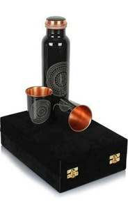 Abstract Art Multicolor Printed Pure Copper Water Bottle 2 Glass Set Premium Velvet Presentation <b>Box</b> Ayurvedic Drinkware - Product Image 4