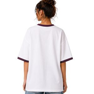 Camiseta Blanca Extra Grande para Mujer con Estampado Gráfico de Flor de Hibisco Morado, Camiseta Casual de Algodón para Verano, Personalizada OEM ODM al por Mayor - Product Image 2